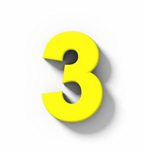 数字 3 3d 黄色隔离白色与阴影正交投影-3d 渲染照片