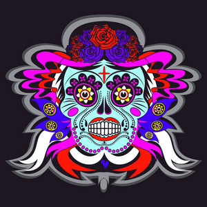 动画片骨架头骨与墨西哥装饰品海报