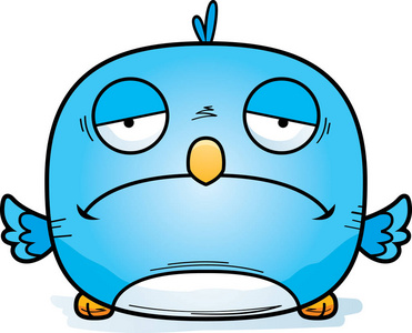 蓝知更鸟看起来沮丧的卡通插图照片