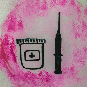 粉红色背景下毡尖笔绘制的注射器