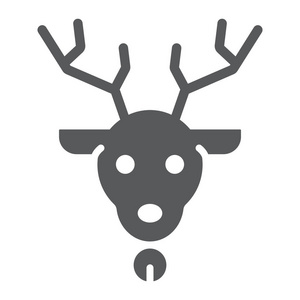 圣诞节鹿字形图标, 圣诞节和驯鹿, 鲁道夫符号, 矢量图形, 在白色背景的固体图案