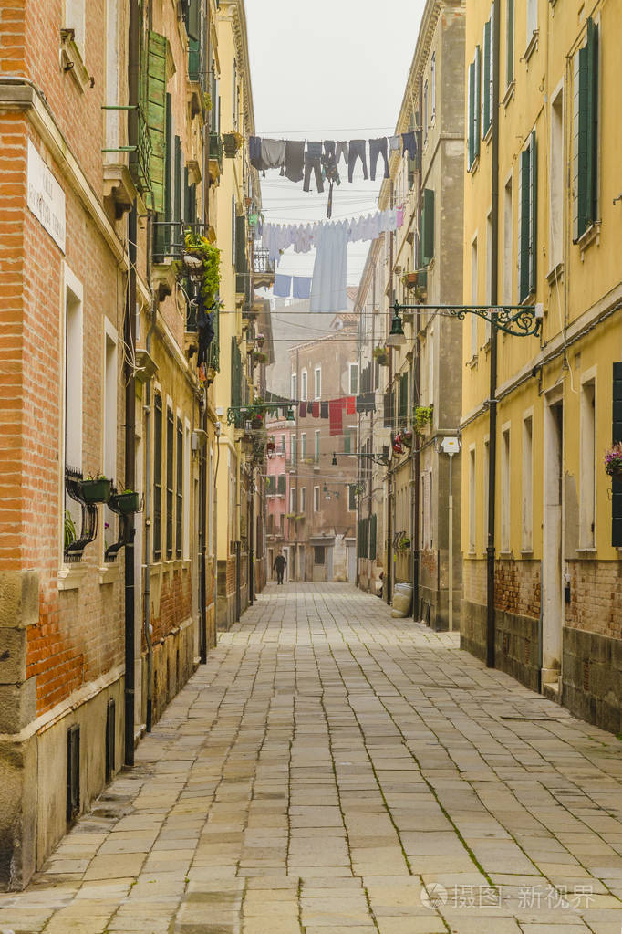 意大利威尼斯市空荡荡的城市街道场景