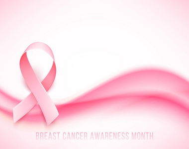 10月乳癌意识月份的象征。逼真的粉红色丝带
