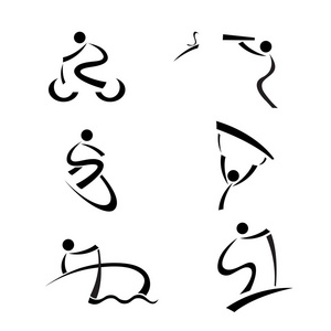 自行车标志或图标和运动在公园里骑自行车的人骑自行车的人大纲图标