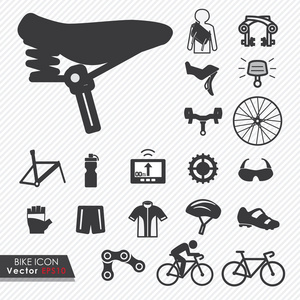 自行车工具和设备部件和配件设置矢量图标