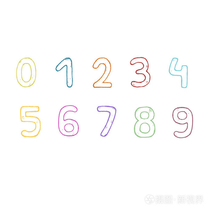 矢量手绘彩色数字.矢量涂鸦数字
