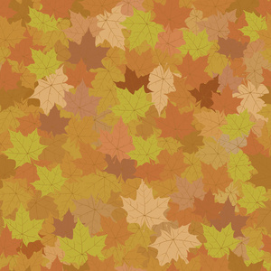 枫树叶的无缝模式。不同的色调。秋季背景。橙色, 黄色, 绿色
