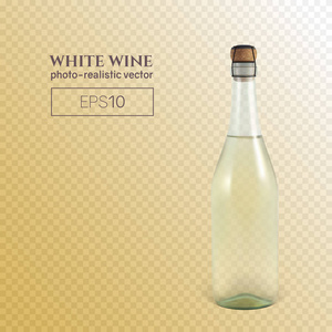 在透明背景上的逼真的白葡萄酒瓶