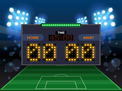 体育场电子体育记分牌足球时间和足球比赛结果显示矢量图示