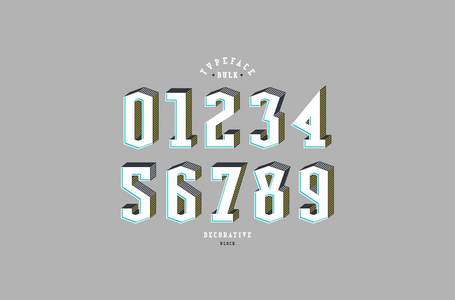 装饰衬线大块数字为标志和标题设计.灰色背景上的彩色打印照片