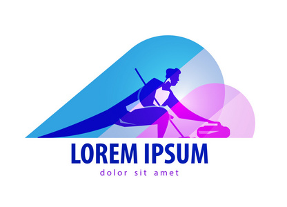 冰壶矢量 logo 设计模板.冰壶运动员或体育图标照片