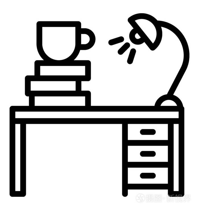 茶杯与书躺在桌子上的工作场所图标插画-正版商用图片09mc1x-摄图新