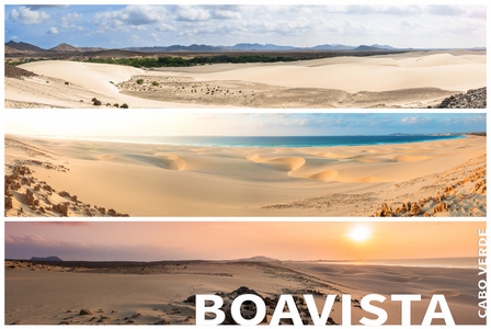 博维斯塔岛风景在佛得角弧的照片蒙太奇