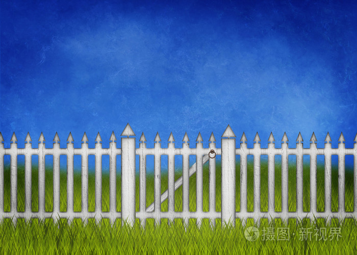 白色花园栅栏和大门
