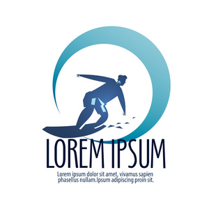 冲浪运动矢量 logo 设计模板.体育或冲浪者图标照片