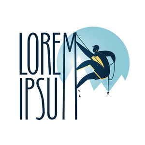 岩石的登山者矢量 logo 设计模板.攀登或体育图标照片