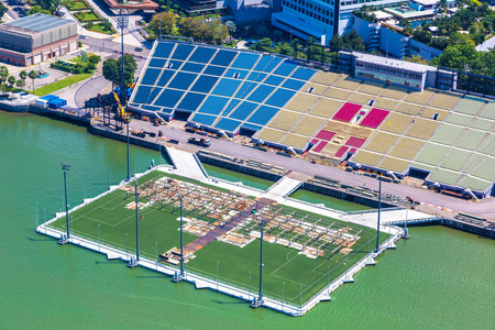 新加坡夏季漂浮体育场全景鸟瞰图