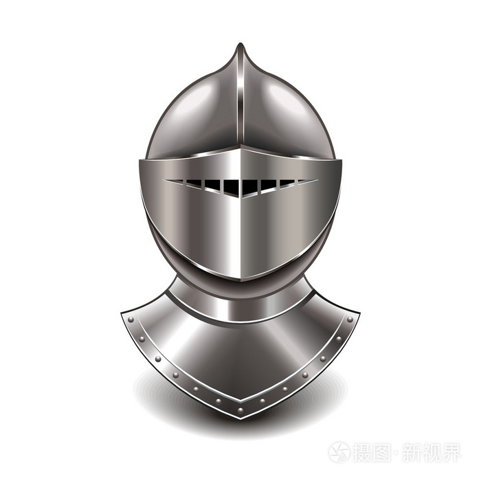 中世纪的骑士头盔上白色矢量孤立