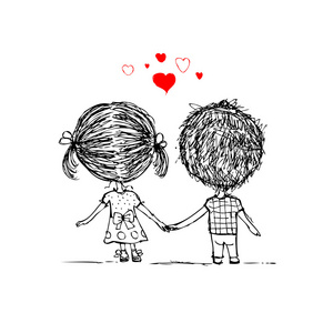 爱在一起,情人节夫妇素描为您的设计照片