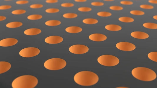 黑色表面与橙色半球缩进模式。抽象3d 背景。3d 渲染插图
