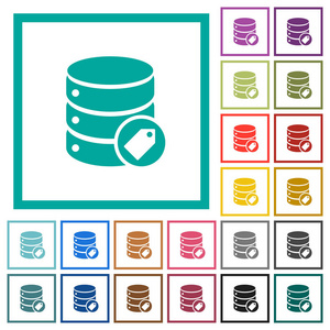 白色背景下带有象限框架的数据库标记平面颜色图标