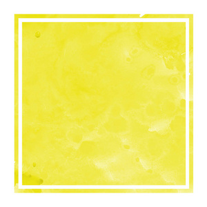 黄色手画水彩矩形框架背景纹理与污渍。现代设计元素