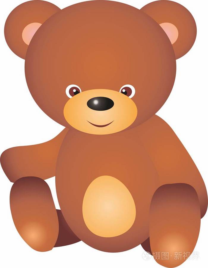 小泰迪熊卡通人物, 坐着.栅格插图在白色背景