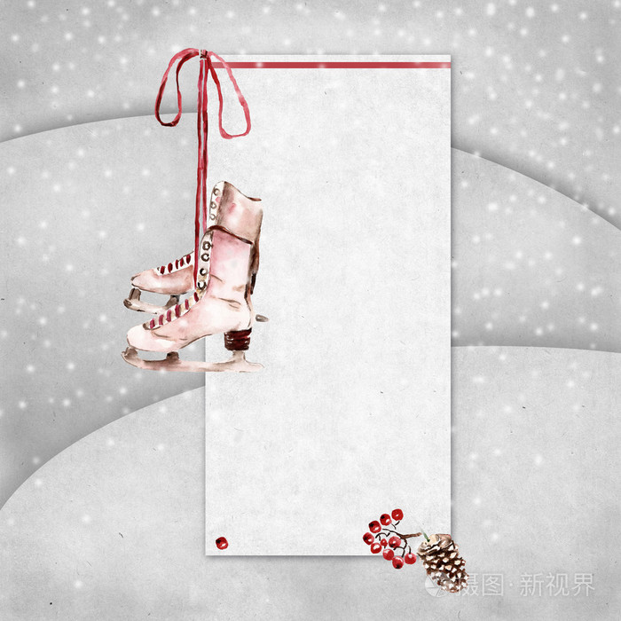 雪花与冰鞋的背景 水彩插图照片 正版商用图片09muqp 摄图新视界
