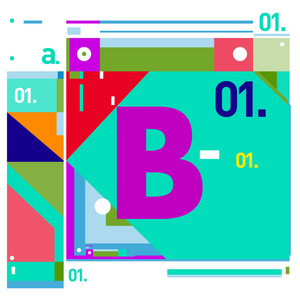 矢量字母 b 孟菲斯风格几何颜色轮廓字体.图形装饰类型.