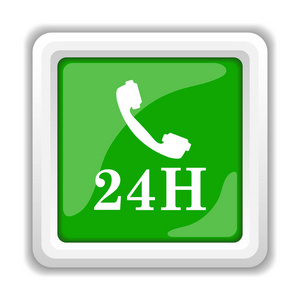 24h. 手机图标。白色背景上的互联网按钮