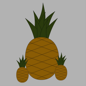 动画片菠萝在灰色背景。热带水果纺织, 壁纸, 网, 食品季节性卡。向量例证