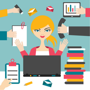 女秘书努力工作.繁忙的商业女人照片