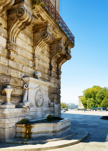 在波尔图，葡萄牙建筑物的毗邻的喷泉