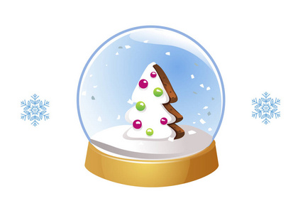 圣诞雪球与雪花查出在白色背景。向量例证。冬天在玻璃球