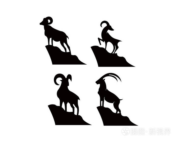 山哺乳动物山羊剪影动物