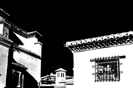 教堂在格拉纳达, 大路西亚, 西班牙南部, 黑色和白色剪影