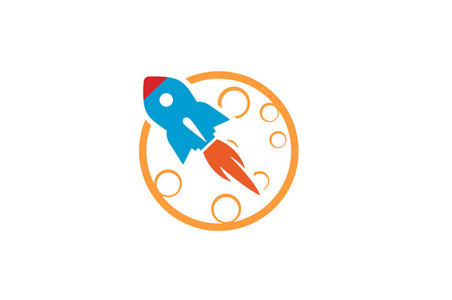 创意蓝火箭行星月亮标志设计插图