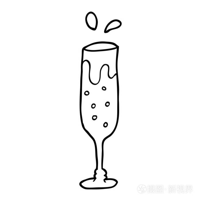 线条画香槟动画片玻璃