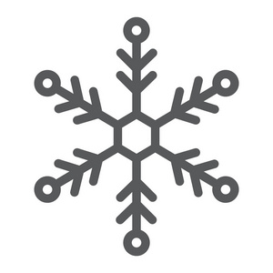 雪花线图标, 雪和冬, 霜冻符号, 矢量图形, 在白色背景的线性图案照片