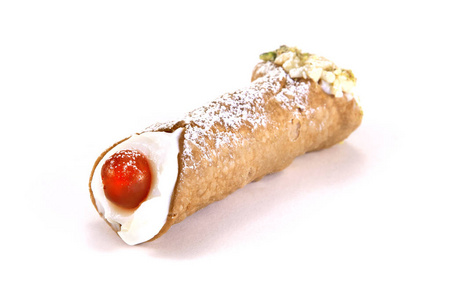 西西里 Cannolo。典型的, 原始的和传统的甜心象征西西里岛, 意大利。白色背景上的隔离产品