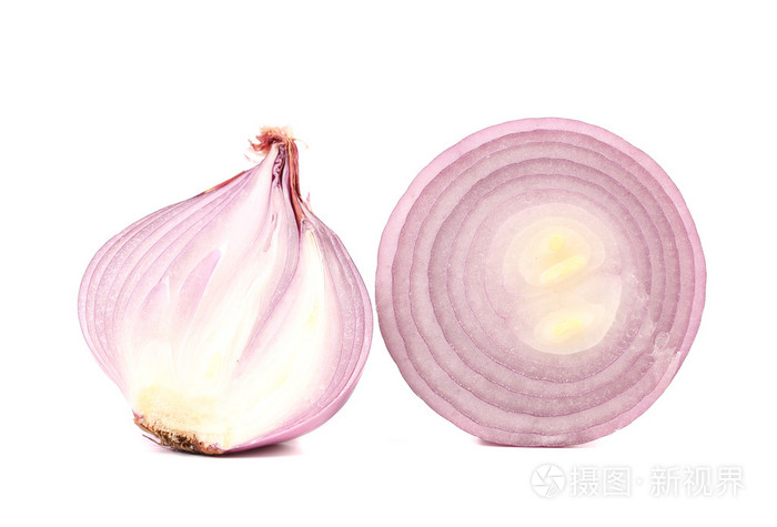不同的红洋葱切片
