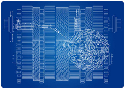 汽车悬架和齿轮机构在蓝色