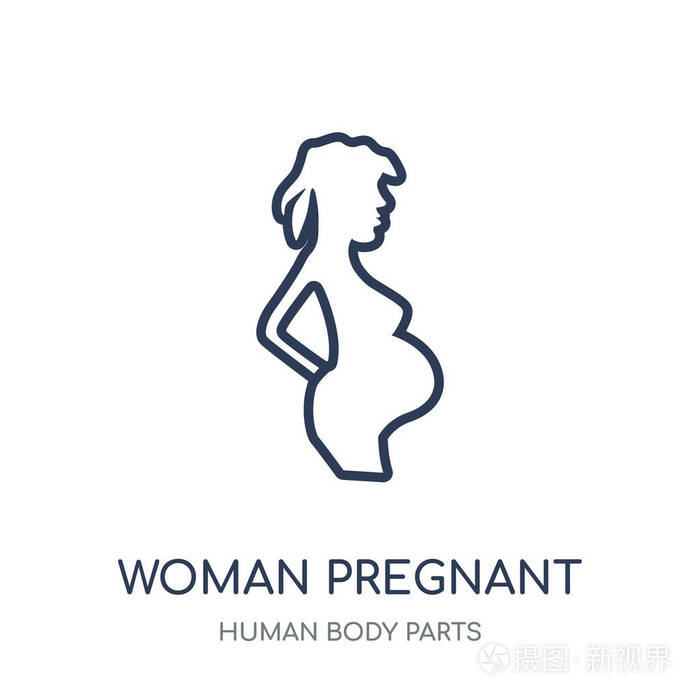 怀孕的女人图标.妇女怀孕的线性标志设计从人体零件汇集