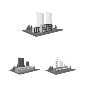 工厂和工厂的单色图标集设计。生产和企业向量等距符号库存 web 插图