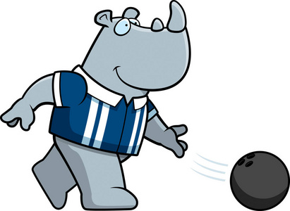一只犀牛保龄球球的卡通插图