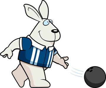 一只兔子保龄球球的卡通插图