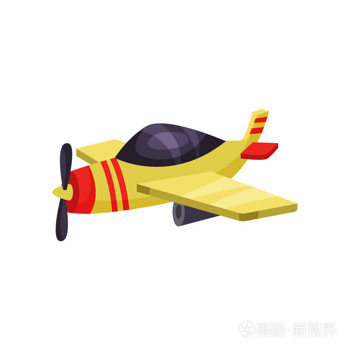 带螺旋桨的亮黄色飞机.卡通航空车.