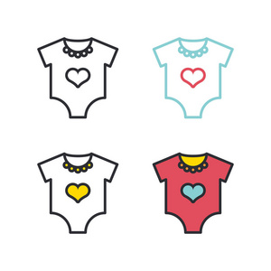 婴儿服装平面简单线条图标设置图片