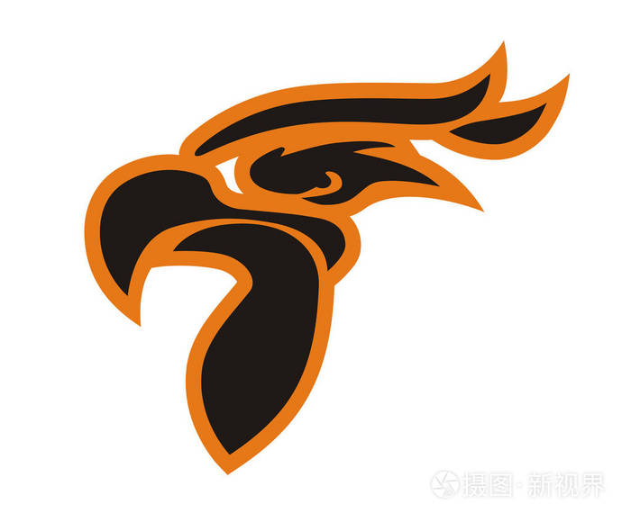 橙色鹰头线艺术剪影形状像纹身标志设计演示为运动队需要像足球棒球