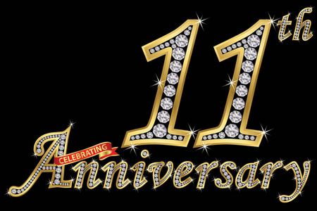 用钻石庆祝11周年的金科玉律, 矢量插图